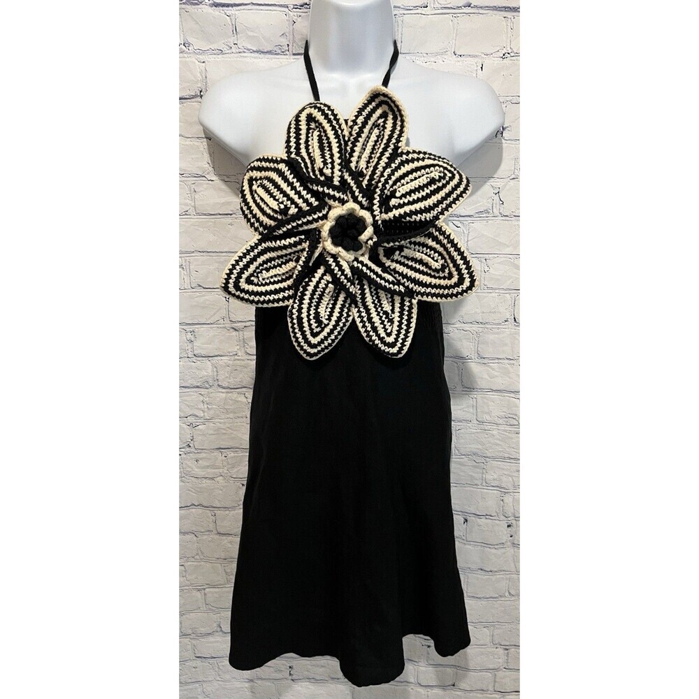 Zara limited edition flower black-and-white crocheted dress size small - Picture 2 of 9